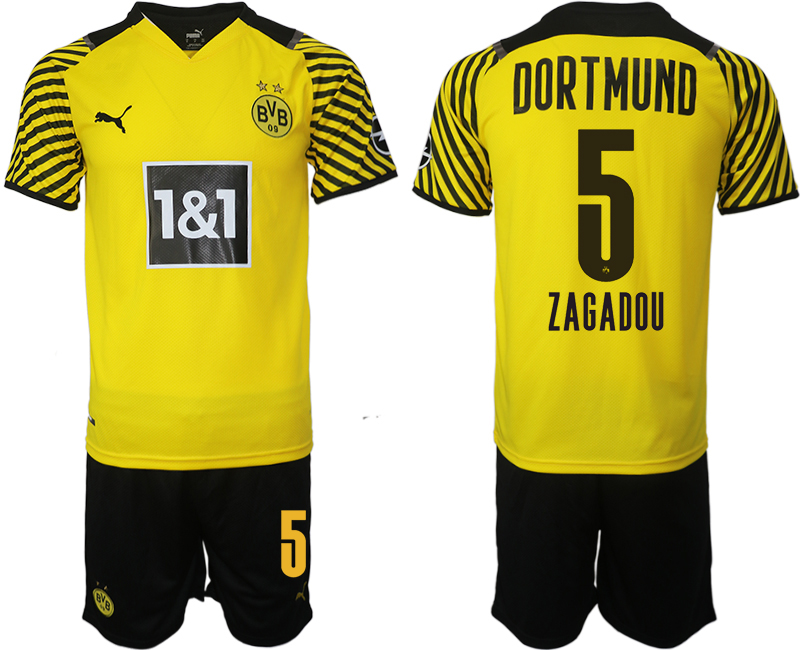 Men 2021-2022 Club Borussia Dortmund home #5 yellow Soccer Jersey